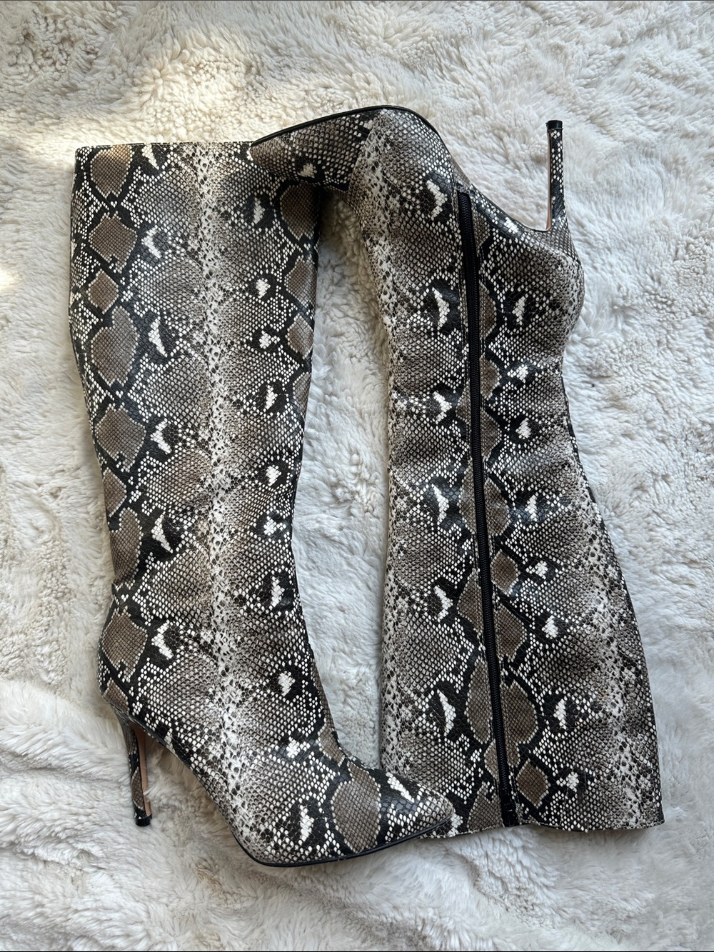 Catherine Malandrino Rosah Snake Print Knee High Stiletto Boots Black Tan sz 10